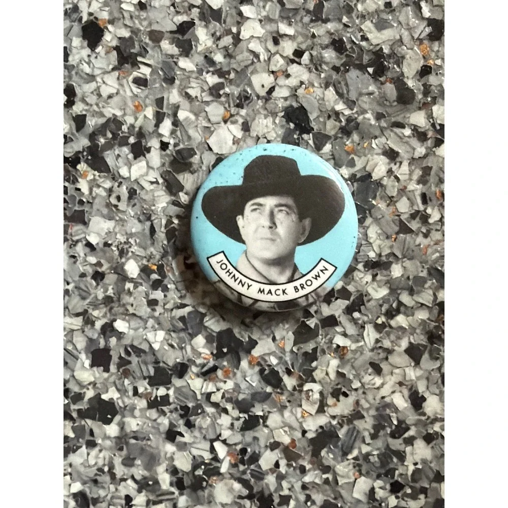 Vintage Johnny Mack Brown Western Movie Star Pinback Button Blue Cowboy Hat Pin
